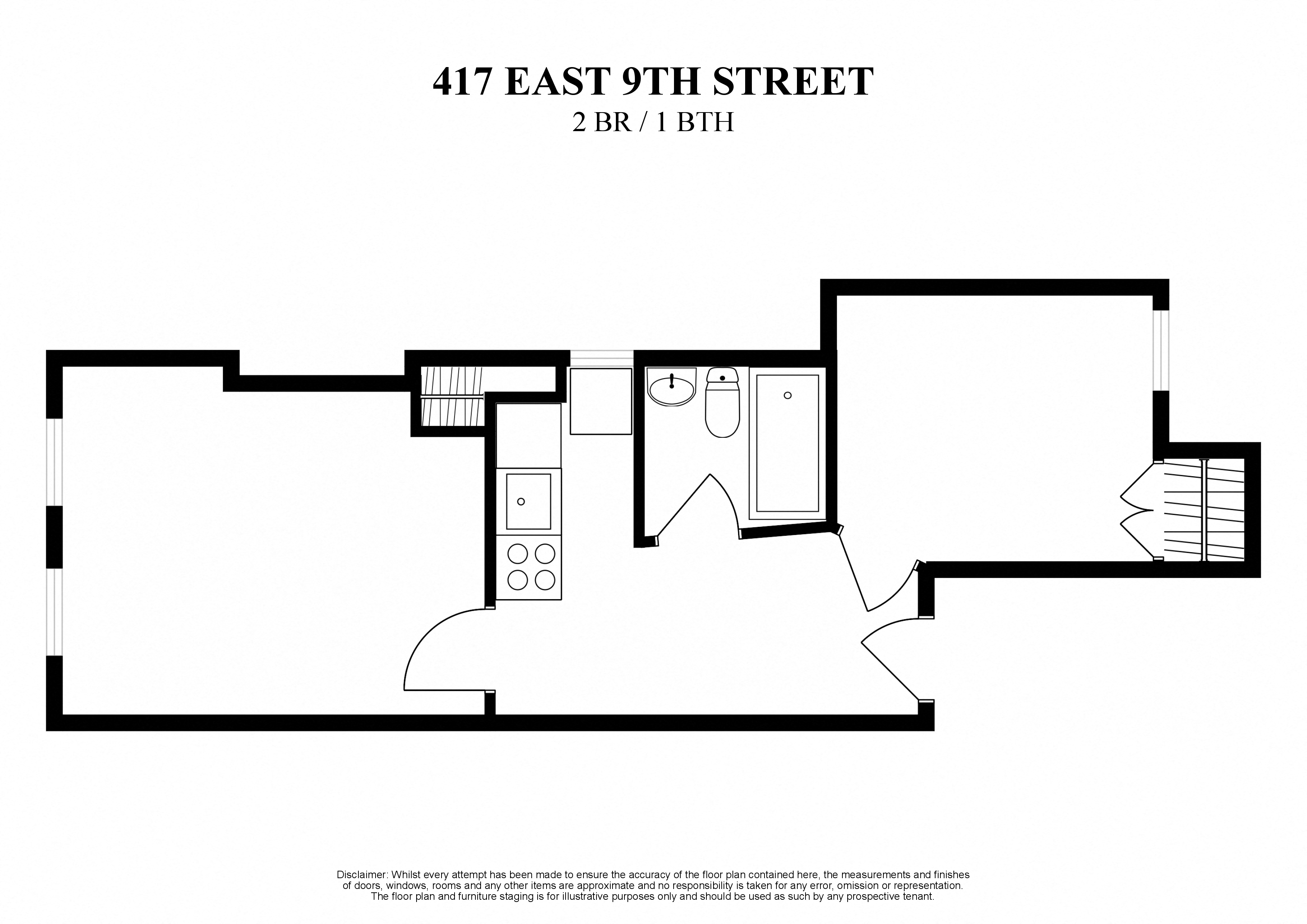 Floor plan for 2 beds, 1 bath